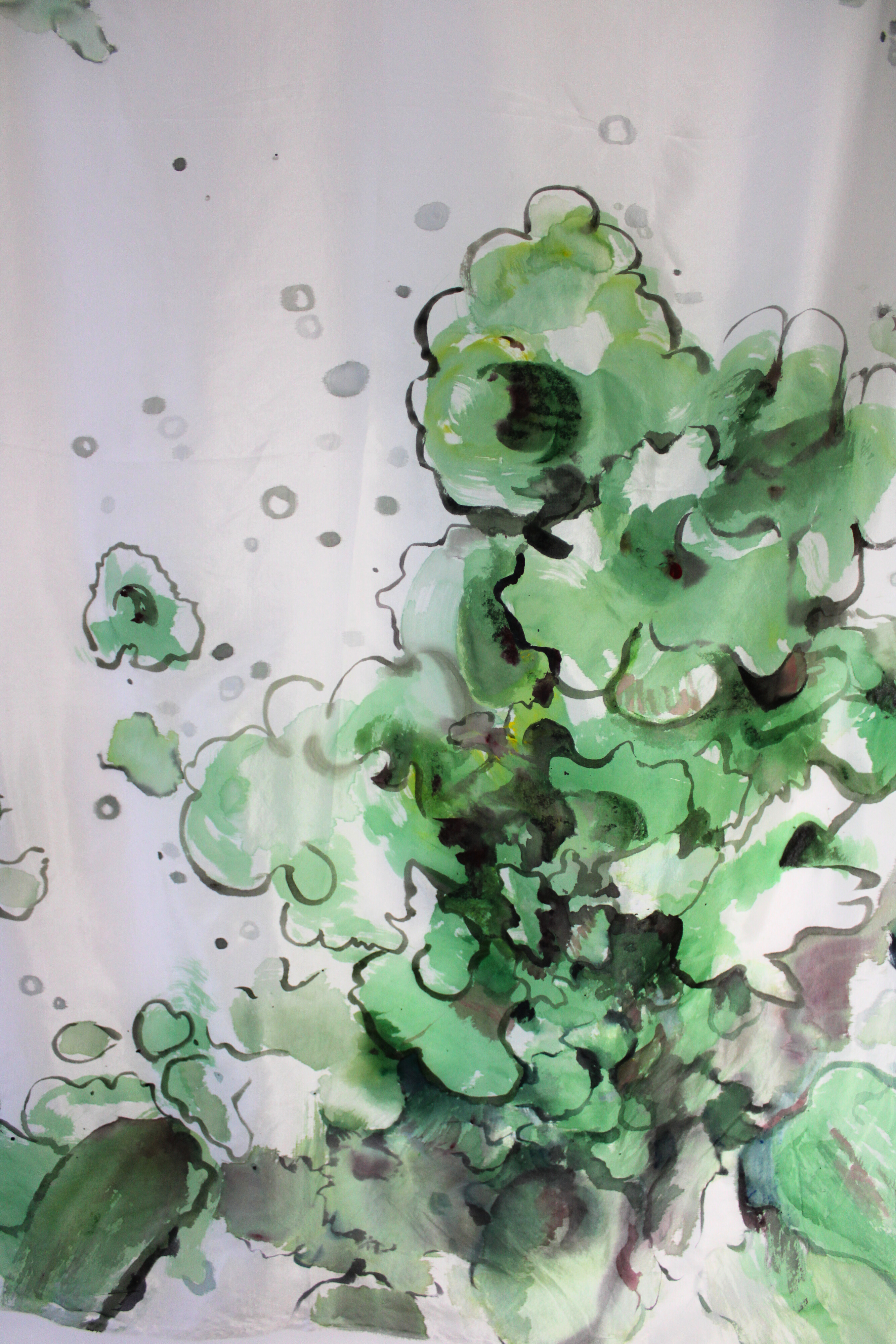 Huan Chen Abundance detail Mixed Media on silk 30x63in