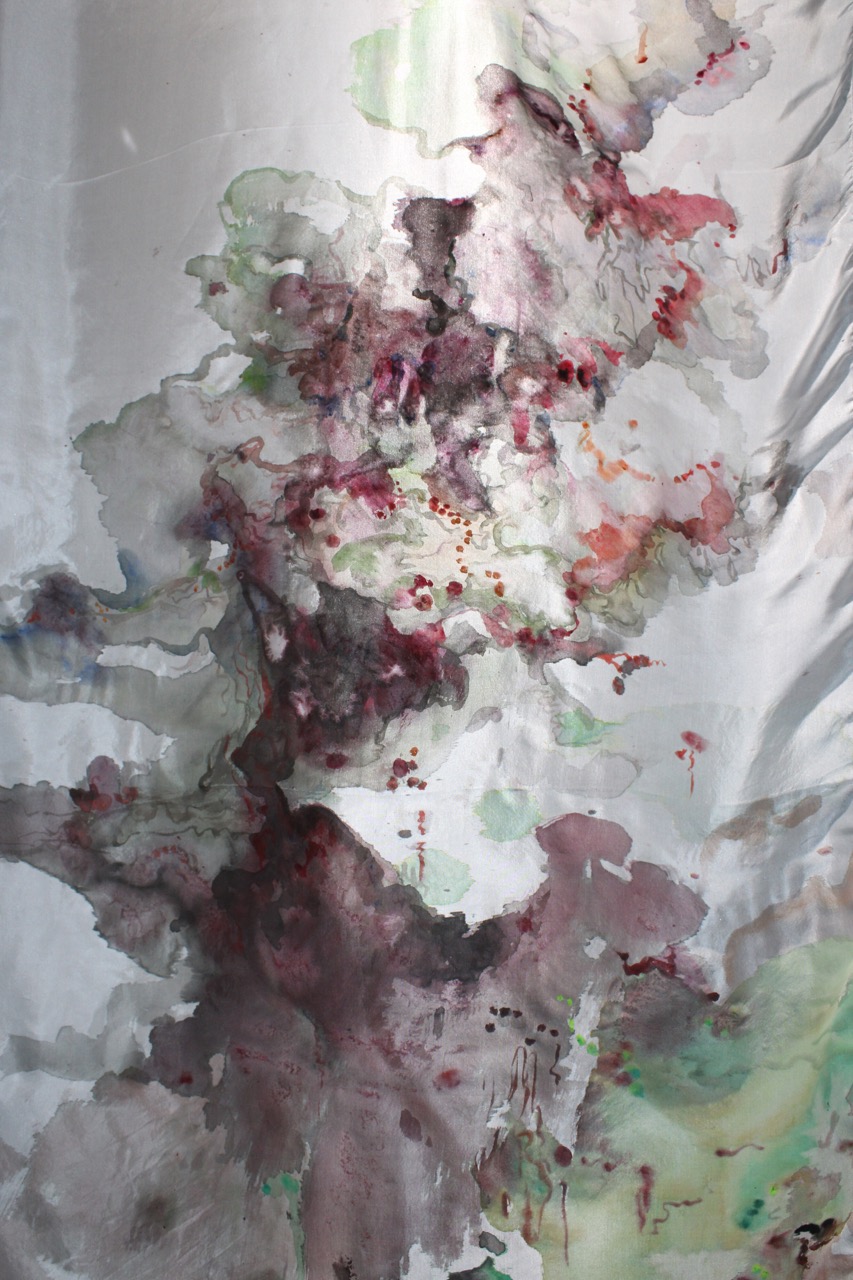 Huan Chen Precious detail Mixed Media on silk 30x63in Large
